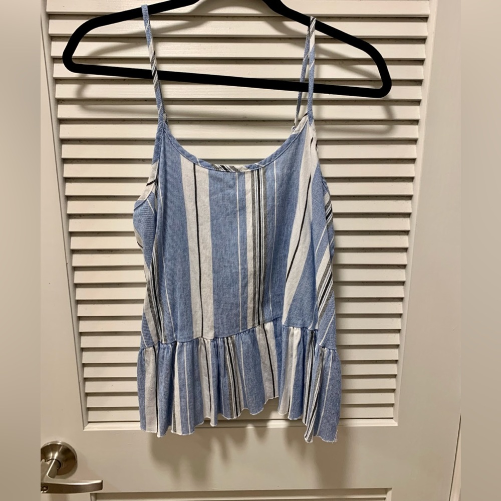 Design Lab Lord & Taylor Blue White Striped Peplum Tank Top Cami Womens Medium